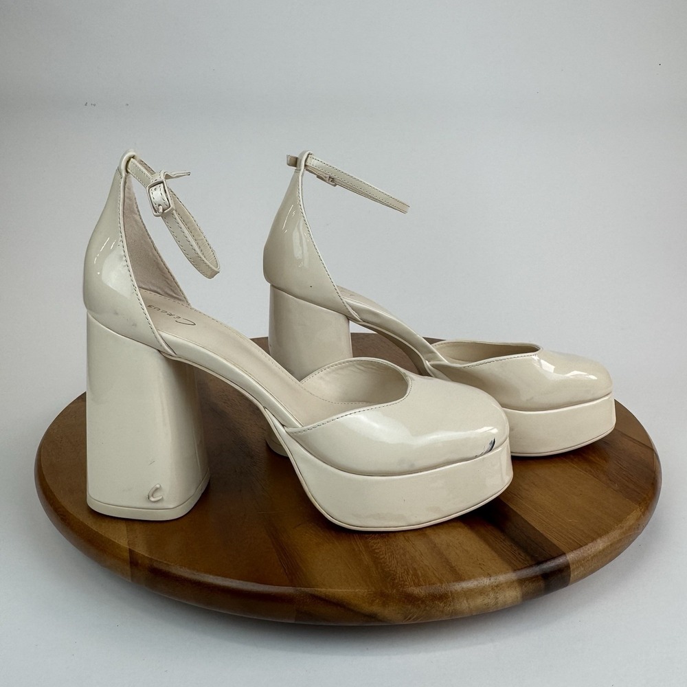 New NWOB Circus NY Sam Edelman Rosa Ivory Patent Platform Block Heels Size 8.5 M